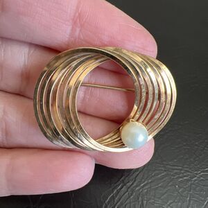 HENRY GRIFFITH HG Vintage Brooch Pin Signed 1/20 12K GF Gold Fill w faux Pearl